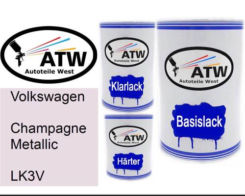 Volkswagen, Champagne Metallic, LK3V: 500ml Lackdose + 500ml Klarlack + 250ml Härter - Set, von ATW Autoteile West.